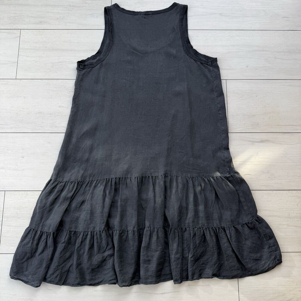 CP Shades Sz Small Dark Blue Tiered 100% Linen Lagenlook Tunic Dress Minimalist - Picture 6 of 8